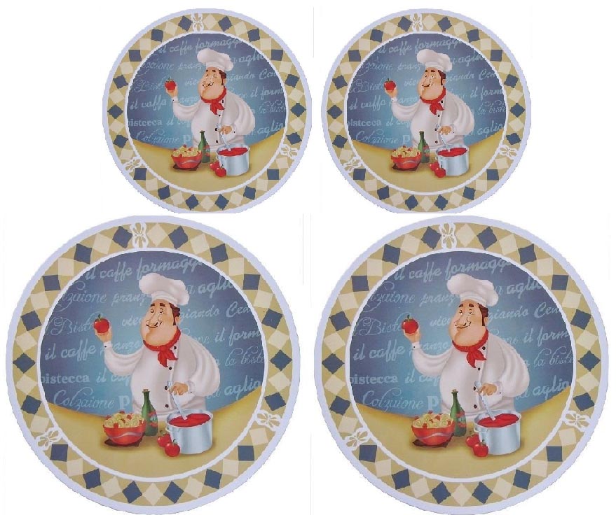 Blue Chef Themed Round Stove Metal Burner Covers