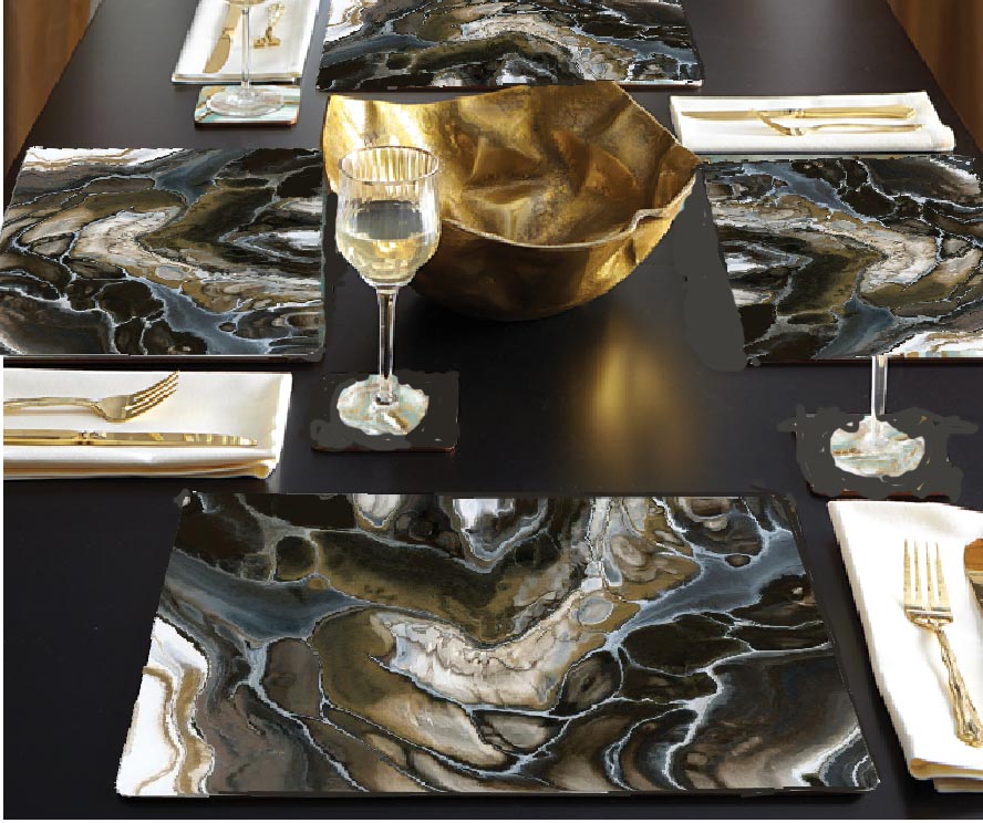 ! - Black Fluidity Granite Marble Heavy Duty Plastic Placemats