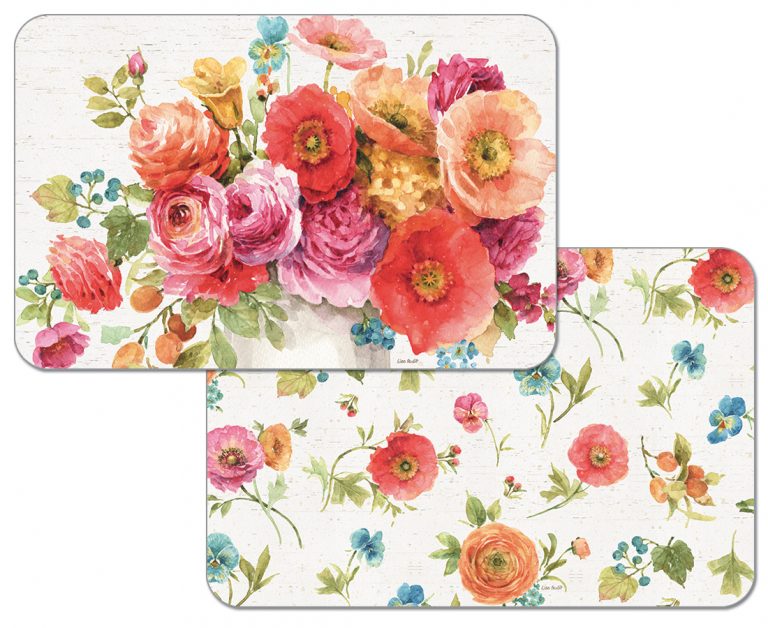 ! 4 Floral Reversible Plastic Placemats Country Fresh