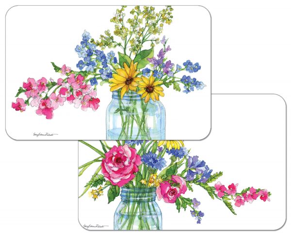 ! 4 Floral Plastic Placemats Jars of Sunshine