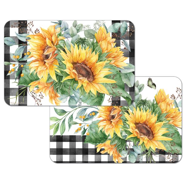 ! 4 Plastic Country Placemats Reversible Sunflower Fields